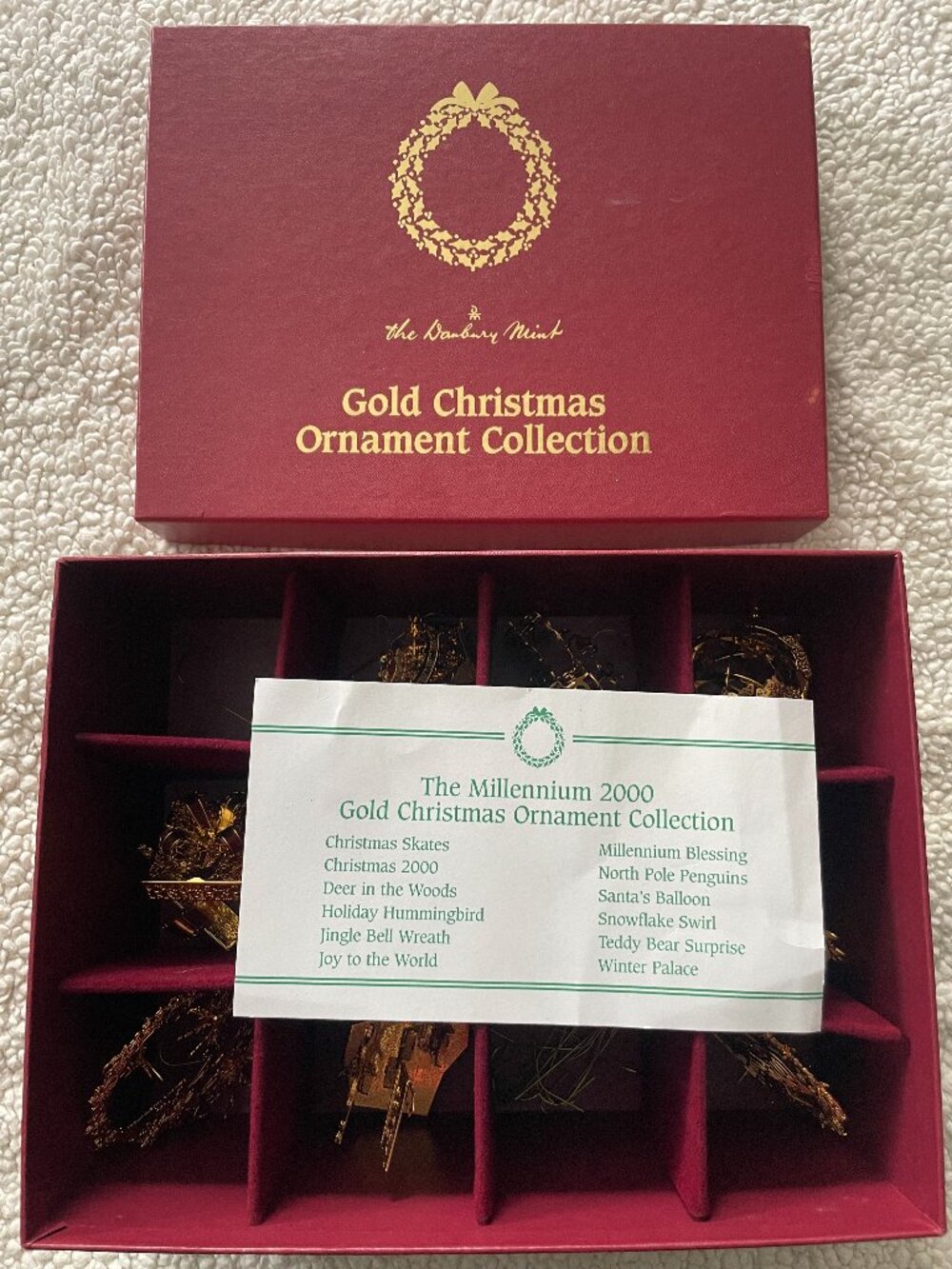 Danbury Mint Millennium 2000 Gold Christmas Ornament Collection 23K Gold Plated